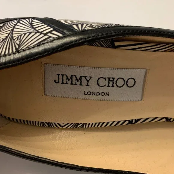 Jimmy Choo Hardy Silk Peep Toe Pumps Art Deco Print Nappa Leather 40.5 1…